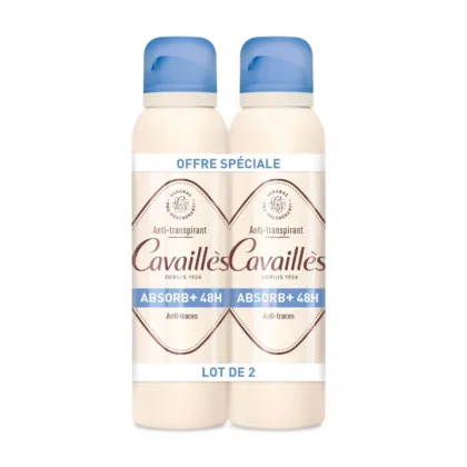 CAVAILLÈS LOT DE 2 DEODORANT ABSORB ANTI-TRANSPIRANT ET ANTI-TRACES 48H SPRAY 2x150ML