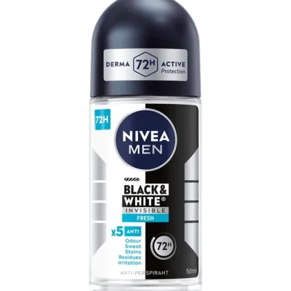 NIVEA MEN Déodorant Roll-On Black & White Invisible Fresh 50ml – Protection 72h