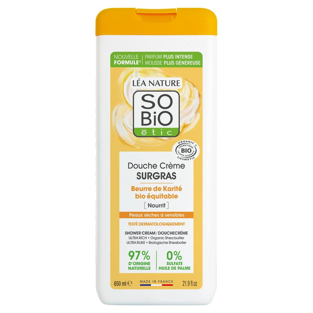 SO BiO DOUCHE CREME SURGAS AU BEURRE DE KARITE BIO NOURRIT 650 ML