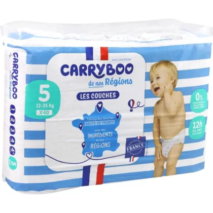 CARRYBOO Couches Bébé Taille 5 (12-25kg) – 40 Couches