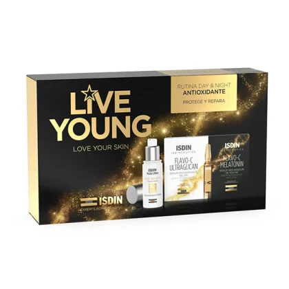 Isdin pack live young Flavo-C ultragiclan jour+mélatonine nuit+Age repaire Coffret