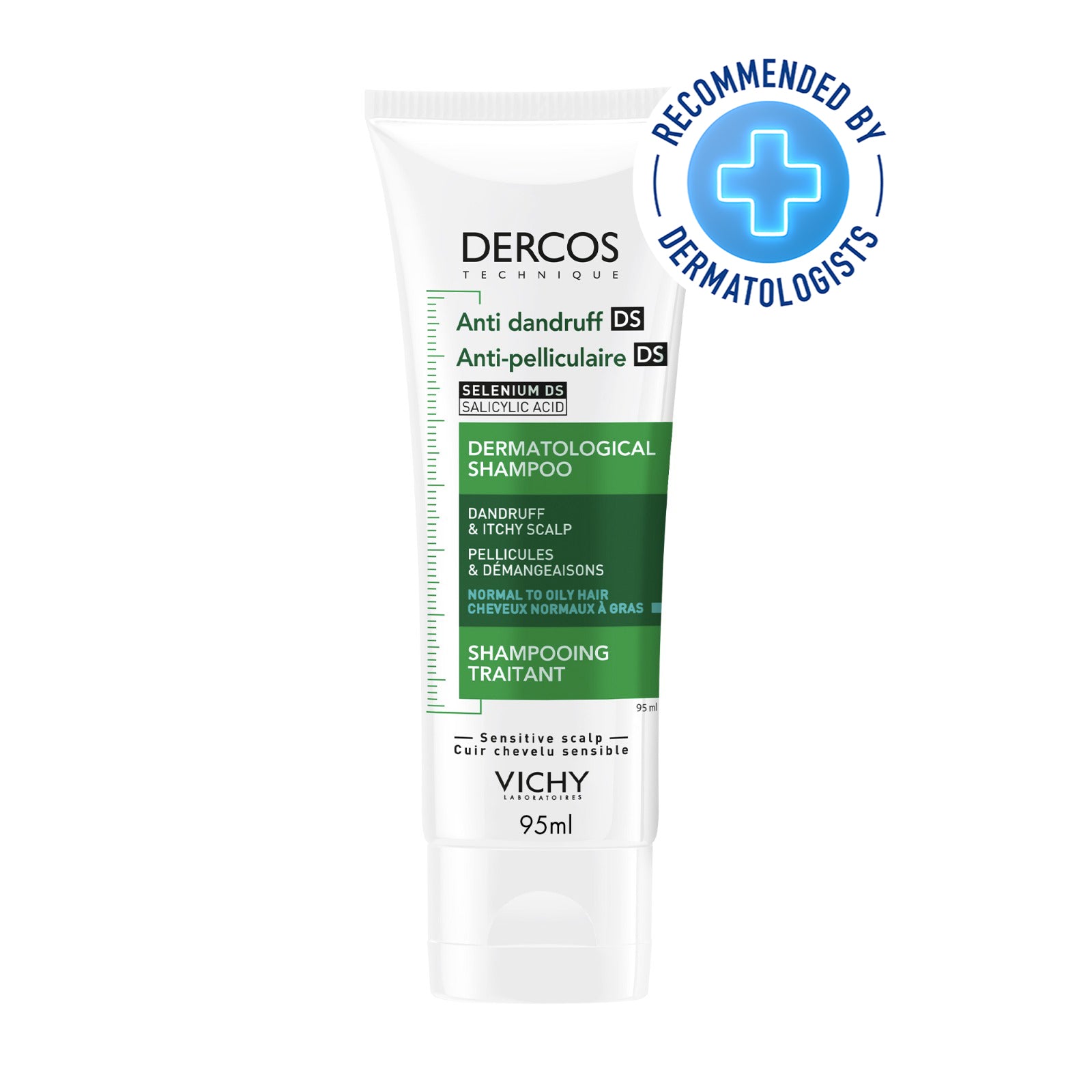 VICHY DERCOS SHAMPOOING TRAITANT ANTIPELLICULAIRE CHEVEUX NORMAUX À GRAS 95ML