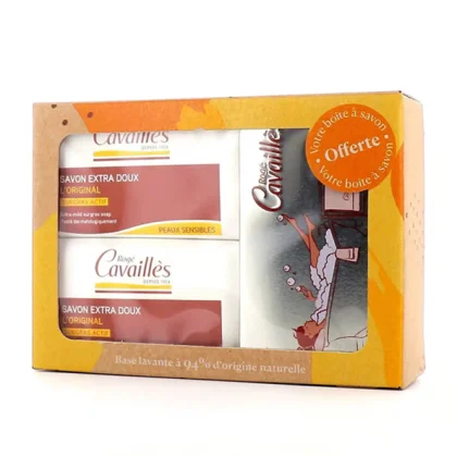 Cavaillès Coffret 2 savon extra doux Lait Et Miel 2x250g + Boîte a savon OFFERTE