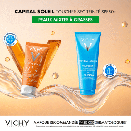 VICHY CAPITAL SOLEIL ÉMULSION TOUCHER SEC SPF50 PEAU SENS MIXTE À GRAS TEINTÉE = APRES-SOLEIL 100ML OFFERTE