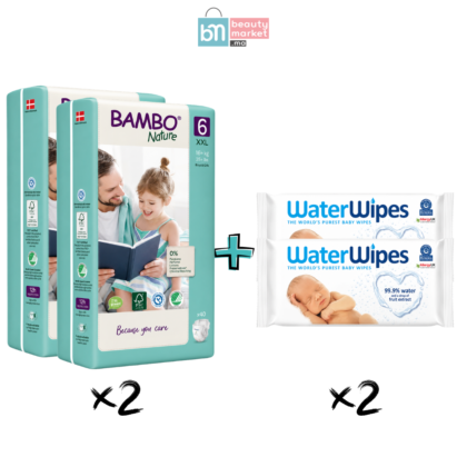 Bambo Nature 6 Couches Taille XXL (+16kg) 40 Couches x2 + WaterWipes Lingettes Bébé 60 Pièces x2