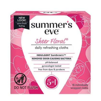 SUMMERS EVE SHEER FLORAL CLEANSING CLOTHS FOR SENSITIVE SKIN 5 IN 1