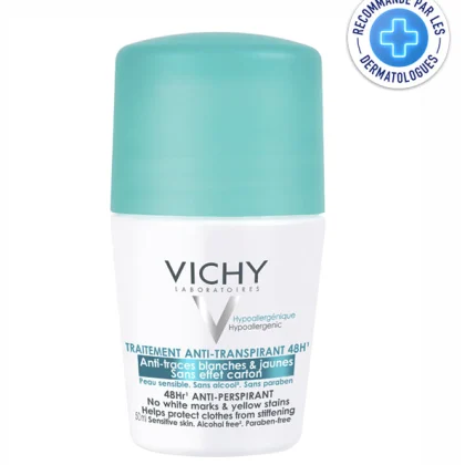 Vichy Déodorant Traitement Anti-Transpirant 48H – Anti-traces Jaunes et Blanches – 50 ml