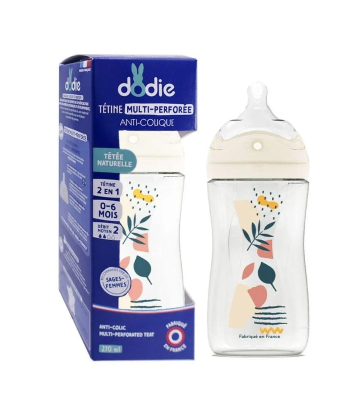 DODIE BIBERON TETINE MULT ANTI COLIQUE 0-6 MOIS DEBIT 2 ROSE 270 ML