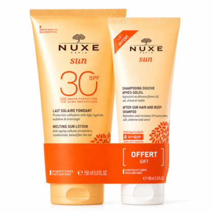 NUXE Sun Duo Lait Solaire Fondant Haute Protection SPF30 150ml = Shampooing Douche Après-Soleil 100ml Offert