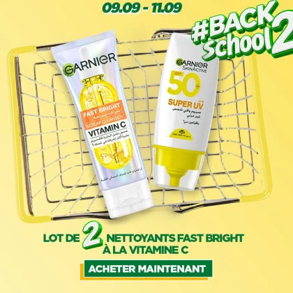 Garnier Pack Fast Bright Serum Cleanser Vitamin C 100ml + Super uv invisible sunscreen spf 50