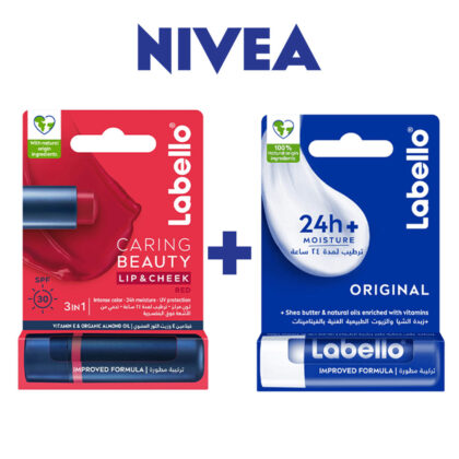 Labello Pack Caring Beauty Lip & Cheek SPF 30 Red 4.8g + Original Stick Lèvres 4,8g