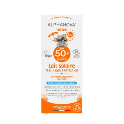 Alphanova lait solaire bébé certifiée bio SPF 50+ hypoallergénique